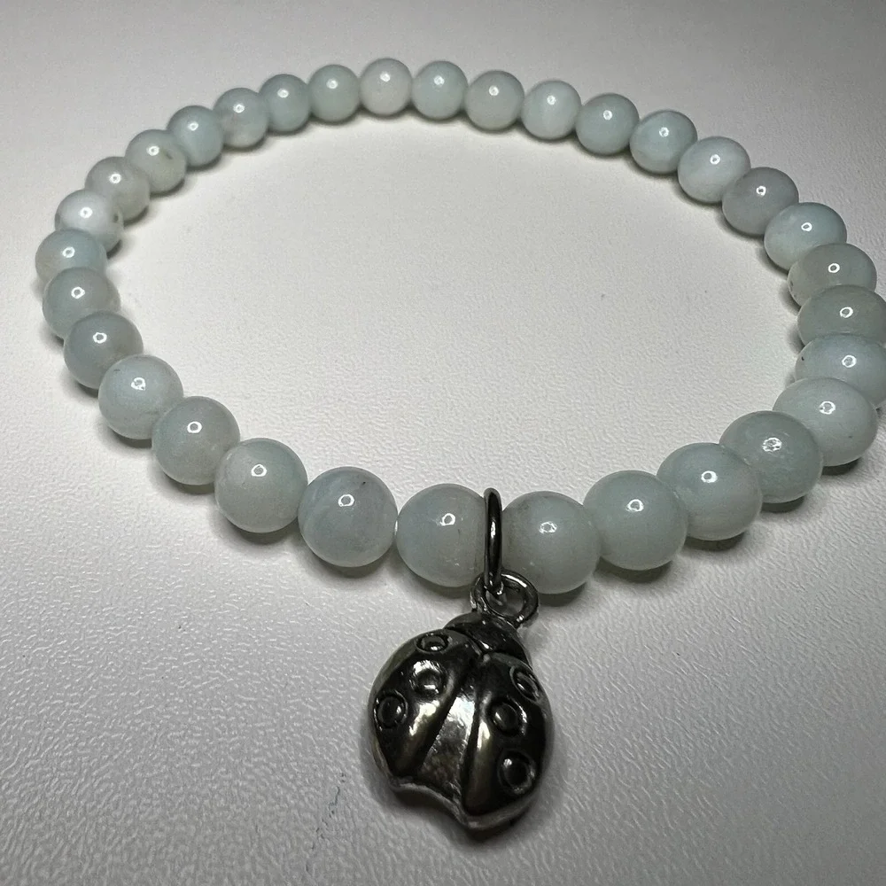Ladybug Charm Amazonite Stone Elastic Stretch‎ Bracelet